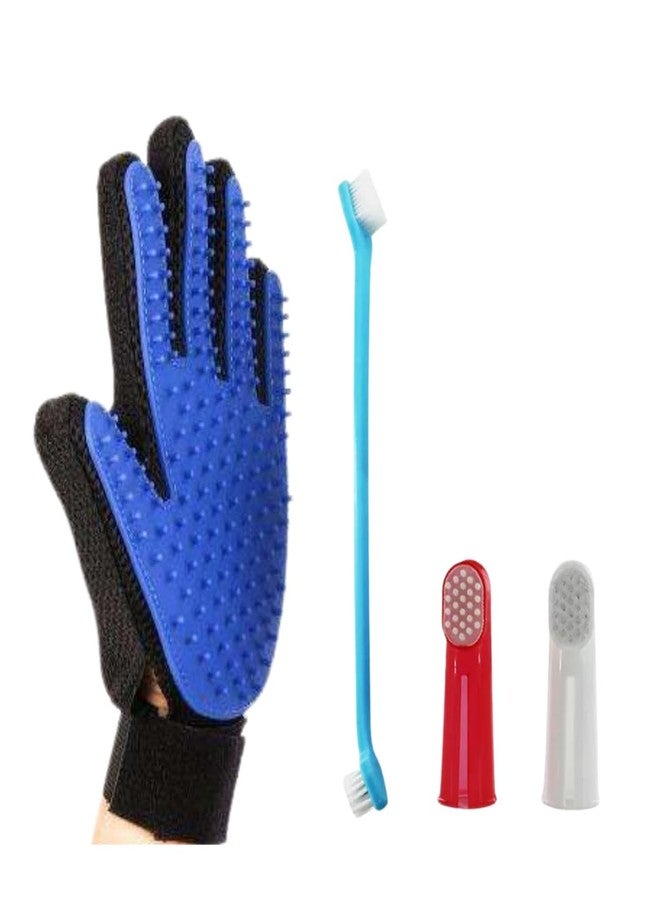 REGIIS Pet Grooming Set with Bath Glove, Long Handle Brush, 2 Finger Brushes - Image 1